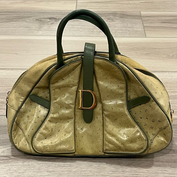 Christian Dior Rare Ostrich Saddle Green Bowler Bag - Picture 1 of 16